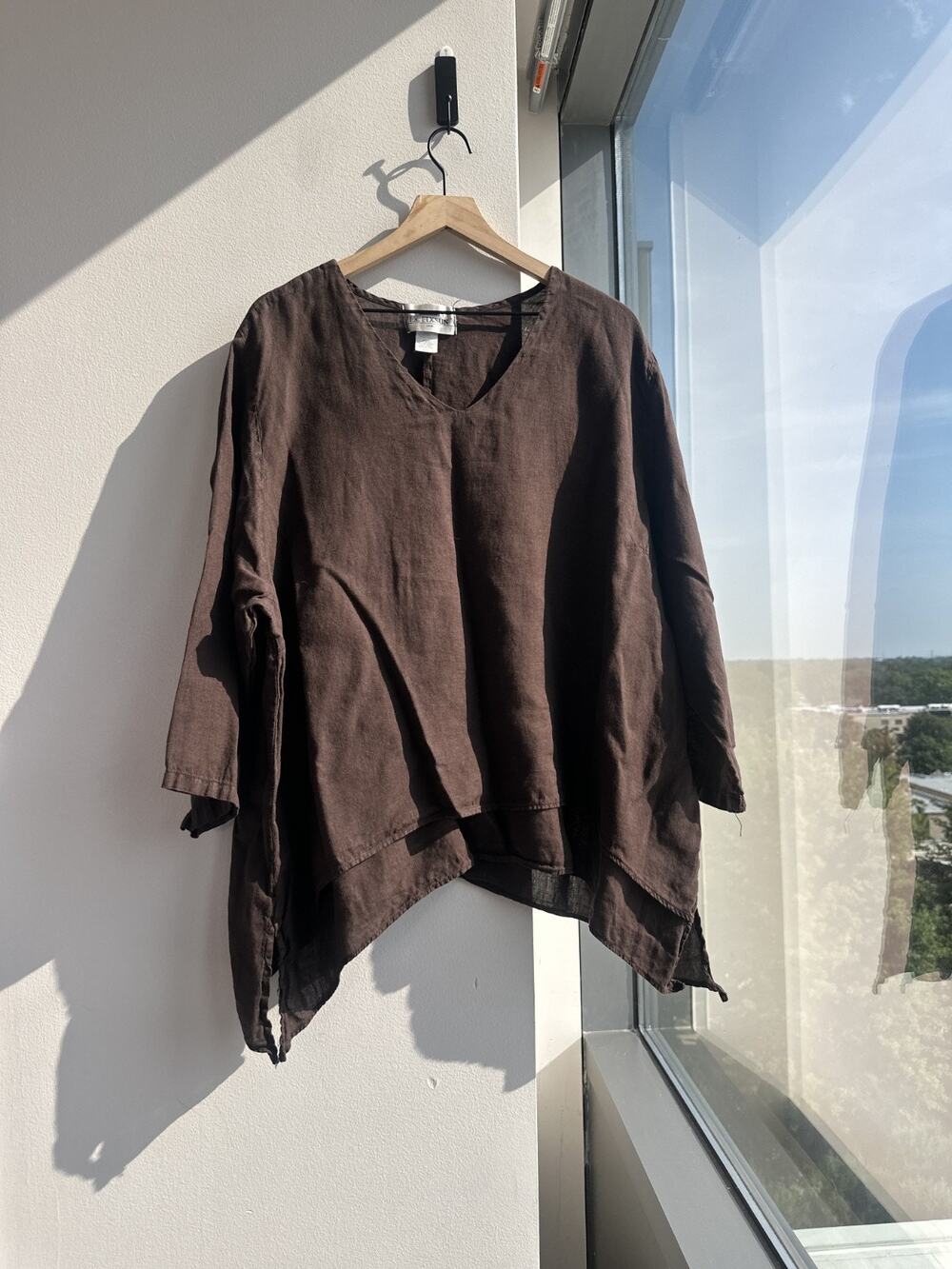 La. Fixsun Brown 100% Linen Tunic Lagenlook Boho Minimalist Blouse 2XL